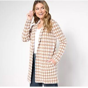 Liverpool Los Angeles Open Front Coatigan Sweater Camel Crm Houndstooth Size L
